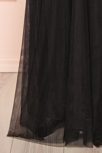 Samina Black Tulle Maxi Dress w/ Plunging Neckline  | Boudoir 1861 bottom