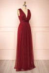 Samina Burgundy Tulle Maxi Dress w/ Plunging Neckline | Boudoir 1861 side view