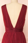 Samina Burgundy Tulle Maxi Dress w/ Plunging Neckline | Boudoir 1861 back close-up