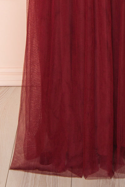 Samina Burgundy Tulle Maxi Dress w/ Plunging Neckline | Boudoir 1861 bottom