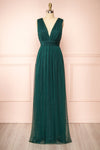 Samina Green Tulle Maxi Dress w/ Plunging Neckline | Boudoir 1861 front view