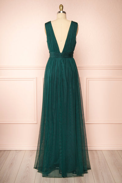 Samina Green Tulle Maxi Dress w/ Plunging Neckline | Boudoir 1861 back view