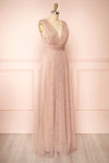 Samina Taupe Tulle Maxi Dress w/ Plunging Neckline |  Boudoir 1861 side view