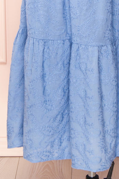 Sangarios Blue Midi Dress w/ Floral Embroidery | Boutique 1861details