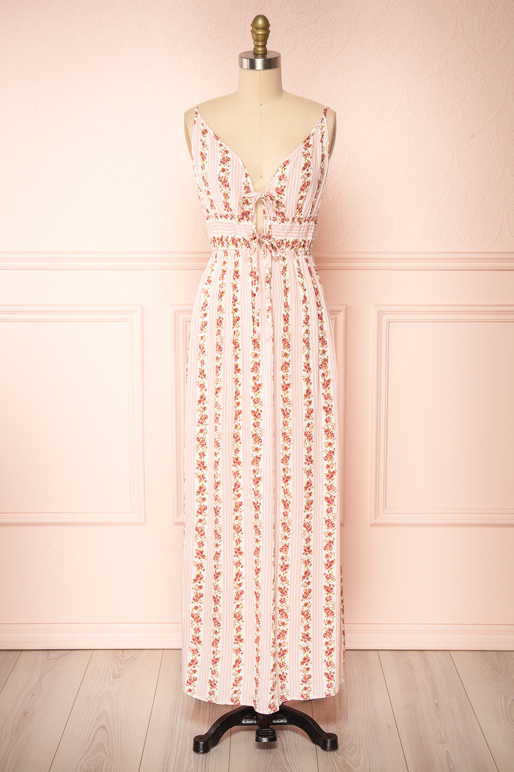 Sanmu Pink Thin Straps Floral Maxi Dress | Boutique 1861  front view 