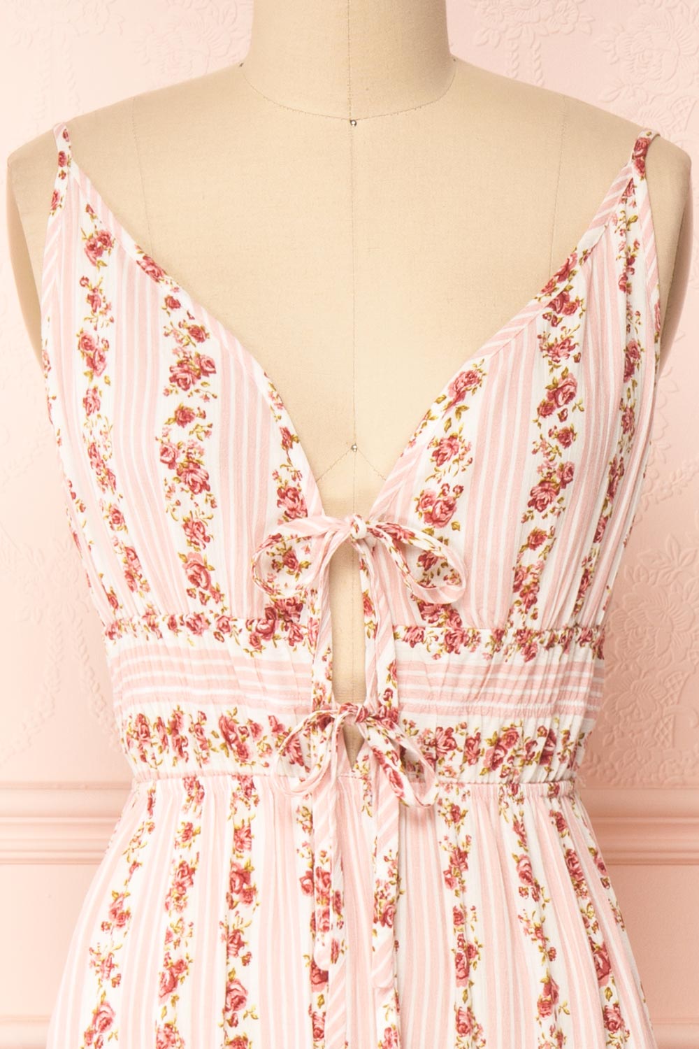 Sanmu Pink Thin Straps Floral Maxi Dress | Boutique 1861 front close-up