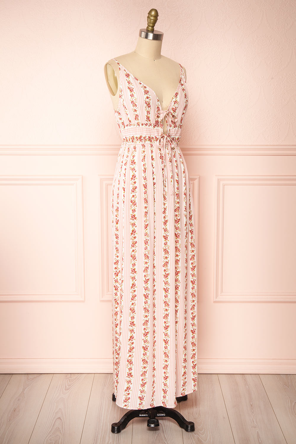 Sanmu Pink Thin Straps Floral Maxi Dress | Boutique 1861  side view 