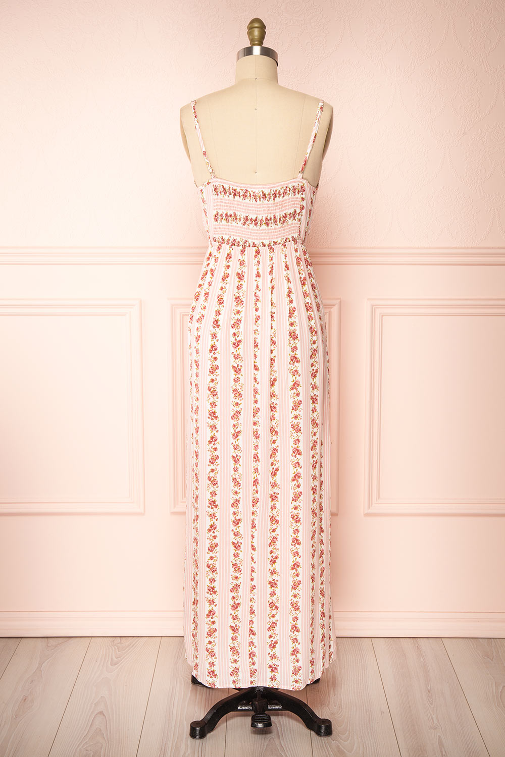 Sanmu Pink Thin Straps Floral Maxi Dress | Boutique 1861  back view 