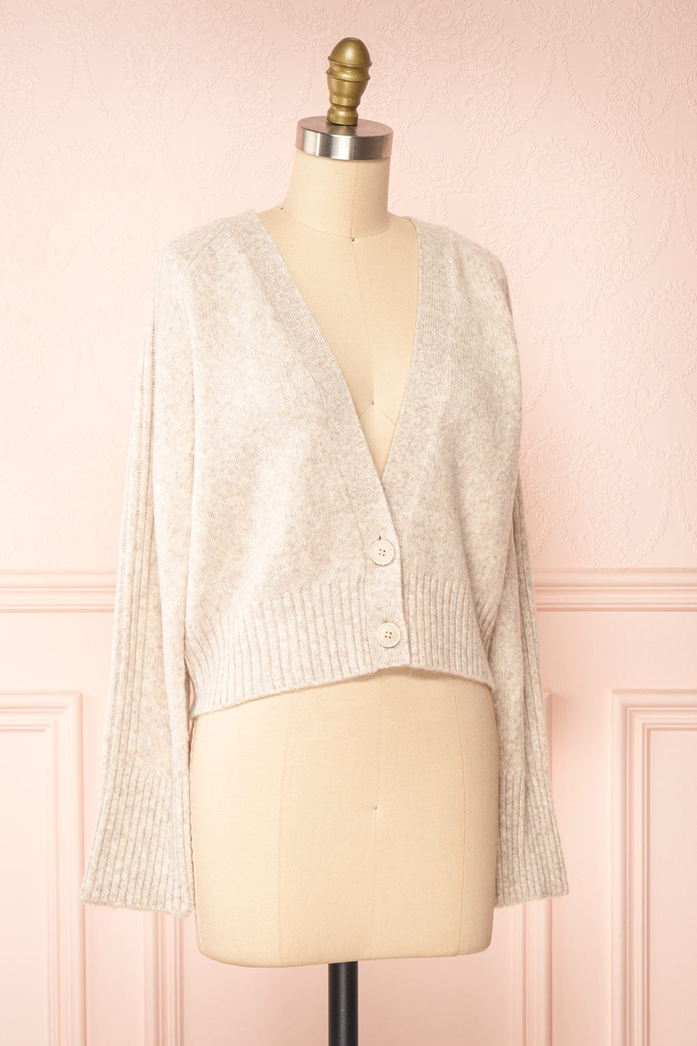 Sansia Beige Soft V-Neck Cardigan | Boutique 1861 side view