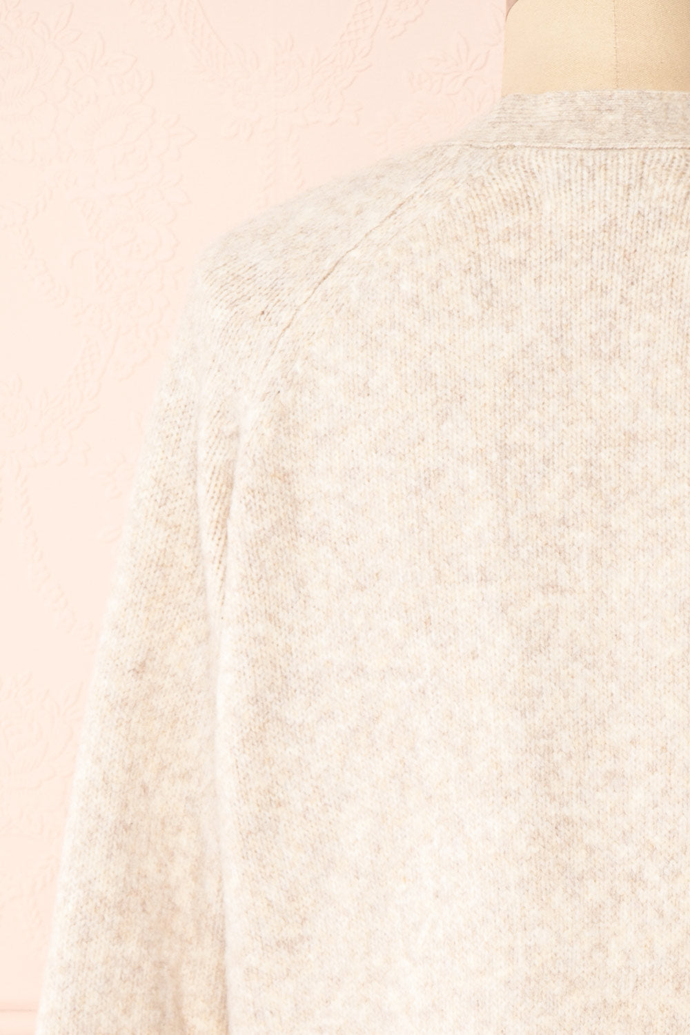 Sansia Beige Soft V-Neck Cardigan | Boutique 1861 back close-up