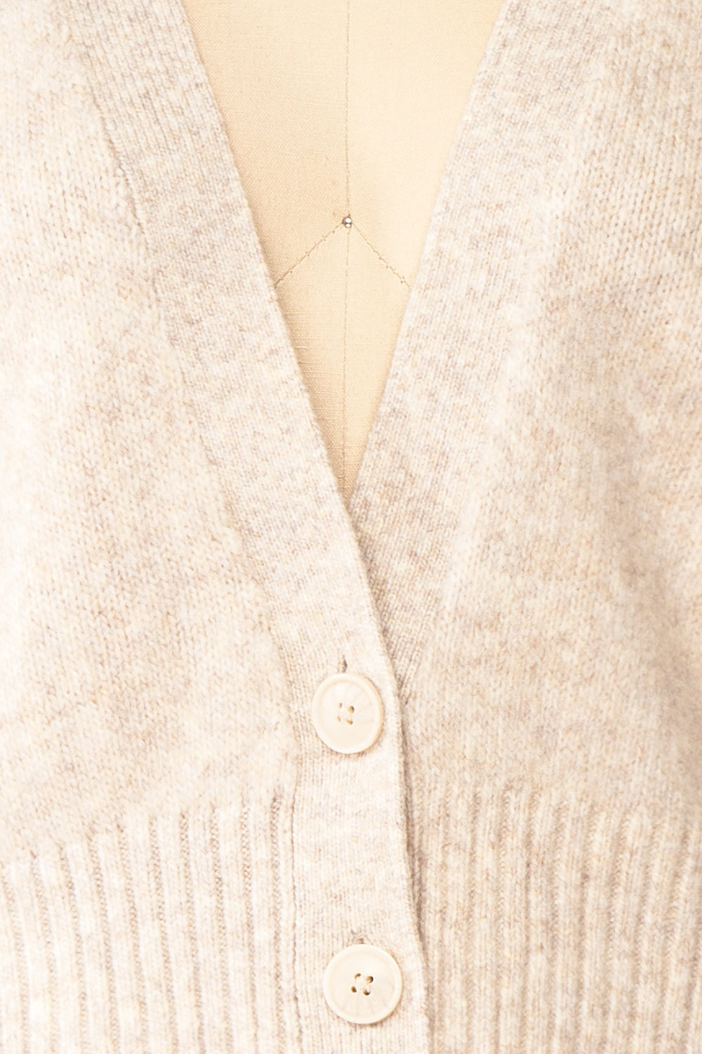 Sansia Beige Soft V-Neck Cardigan | Boutique 1861 fabric 