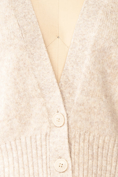 Sansia Beige Soft V-Neck Cardigan | Boutique 1861 fabric