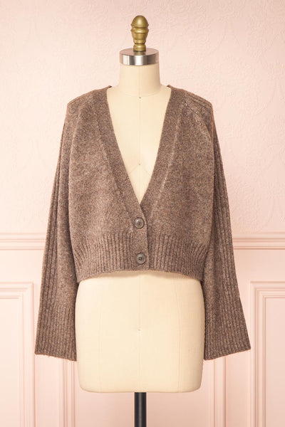 Sansia Taupe Soft V-Neck Cardigan | Boutique 1861 front view