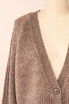 Sansia Taupe Soft V-Neck Cardigan | Boutique 1861 front close-up