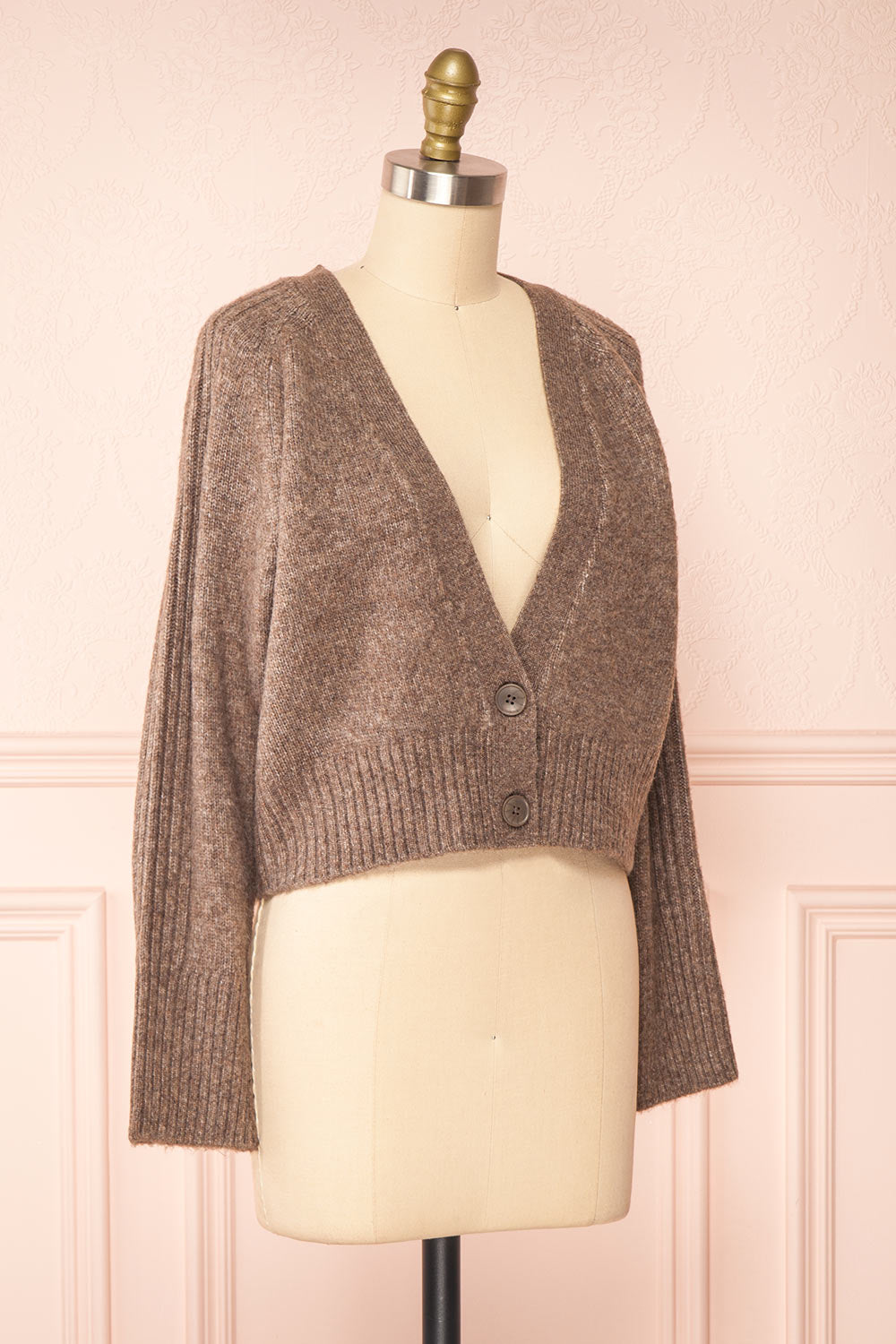 Sansia Taupe Soft V-Neck Cardigan | Boutique 1861 side view