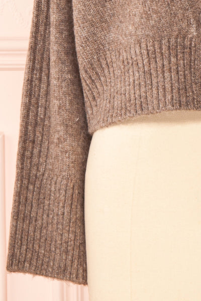Sansia Taupe Soft V-Neck Cardigan | Boutique 1861 sleeve