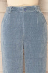 Sant-boi Blue Shimmery Corduroy Pants | La petite garçonne front close-up