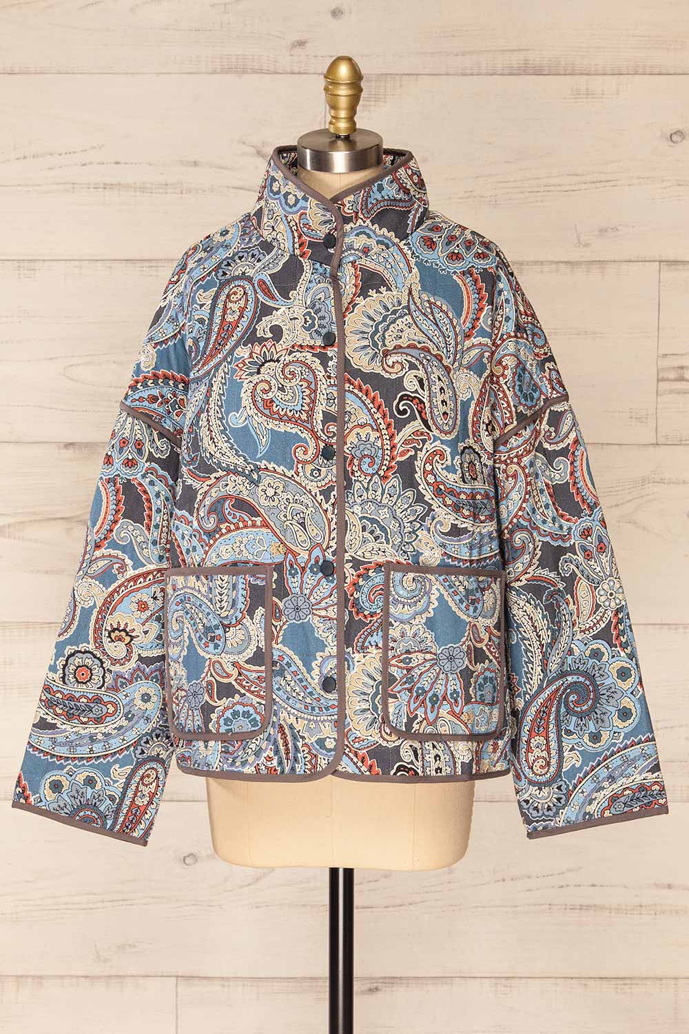 Santa Cruz Blue Quilted Paisley Denim Jacket | La petite garçonne front view