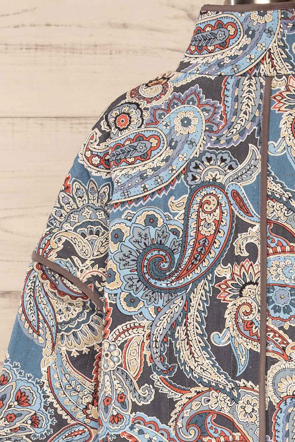 Santa Cruz Blue Quilted Paisley Denim Jacket | La petite garçonne back close-up