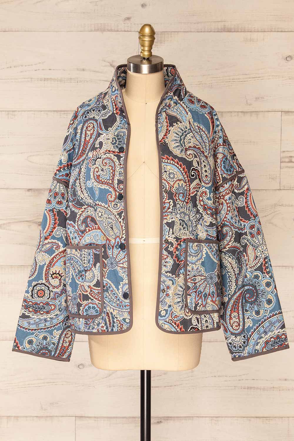 Santa Cruz Blue Quilted Paisley Denim Jacket | La petite garçonne open view