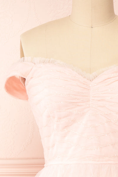 Santana Off-Shoulder Tulle Midi Dress | Boutique 1861 front close-up