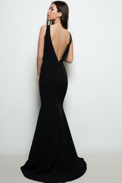 Sanya Black Mermaid Gown with Train | La Petite Garçonne front on model