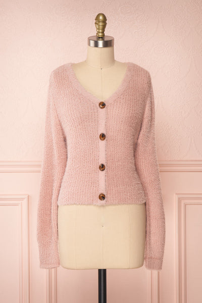 Saori Pink Knit Button-Up Cardigan | Boutique 1861 front view