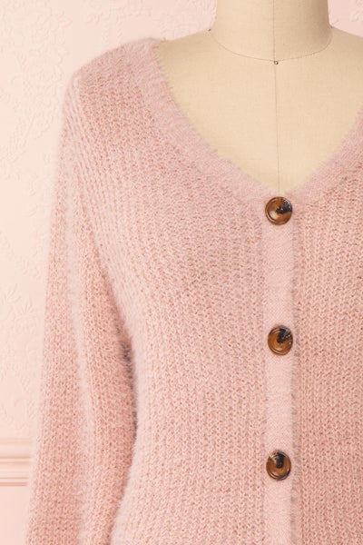 Saori Pink Knit Button-Up Cardigan | Boutique 1861 front close-up