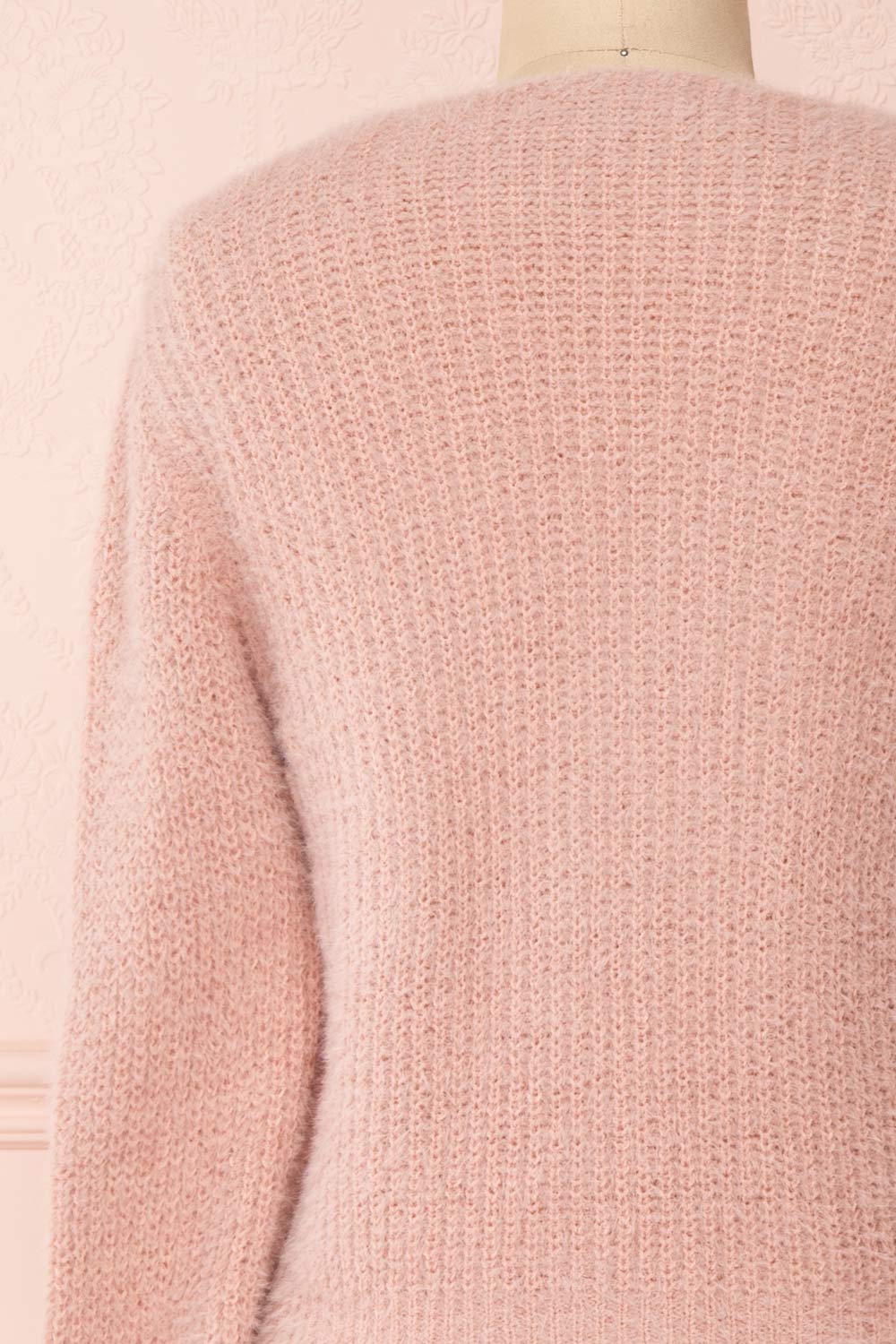 Saori Pink Knit Button-Up Cardigan | Boutique 1861 back close-up