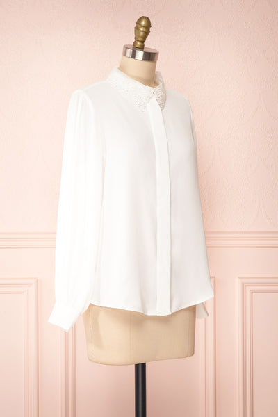 Saponaria White Long Sleeve Lace Collar Blouse | Boutique 1861 side view