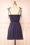 Sarah Navy Short Satin Dress w/ Tie Straps | Boutique 1861 back view