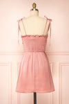Sarah Pink Short Satin Dress w/ Tie Straps | Boutique 1861 back view