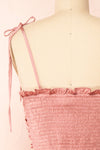 Sarah Pink Short Satin Dress w/ Tie Straps | Boutique 1861 back close-up
