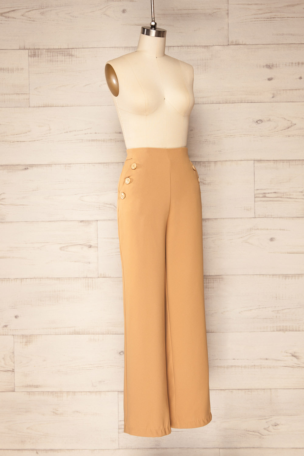 Sarin Beige Flare Leg Pants w/ Elastic Waistband | La petite garçonne side view