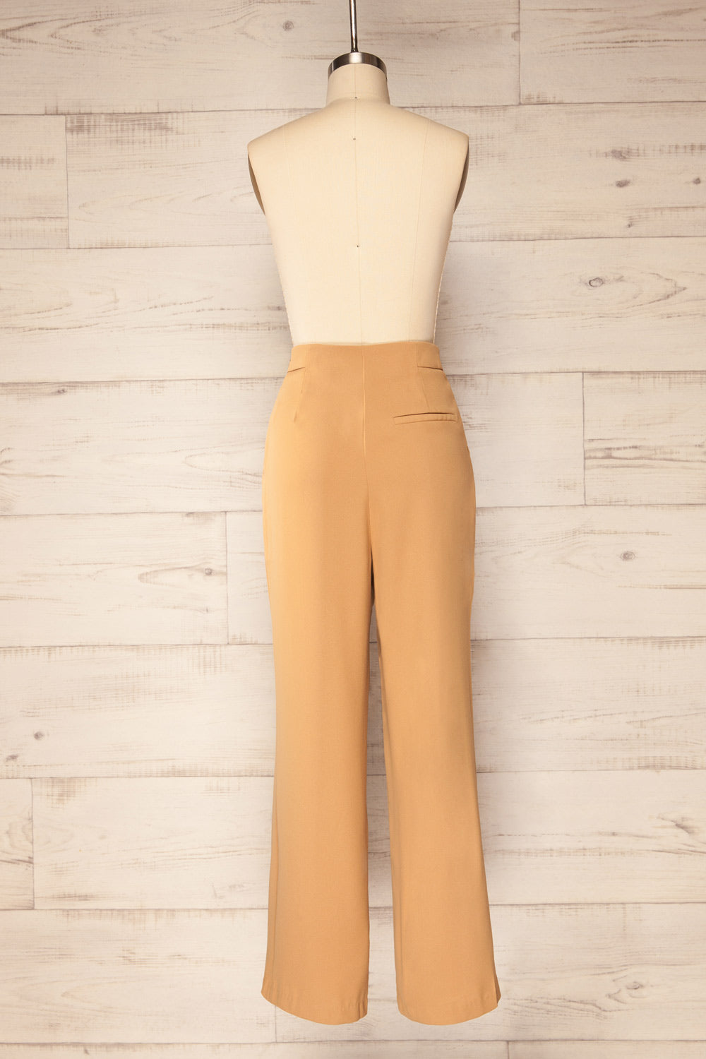 Sarin Beige Flare Leg Pants w/ Elastic Waistband | La petite garçonne back view