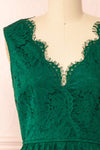 Sarita Emerald A-Line Lace Midi Dress w/ Wide Straps | Boutique 1861 front close-up