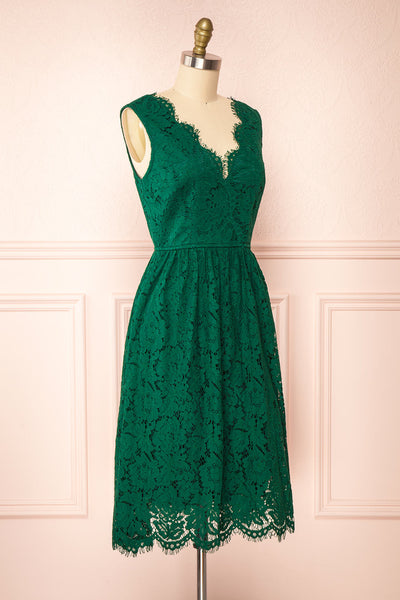 Sarita Emerald A-Line Lace Midi Dress w/ Wide Straps | Boutique 1861 side view