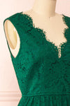 Sarita Emerald A-Line Lace Midi Dress w/ Wide Straps | Boutique 1861 side close-up