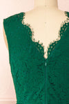 Sarita Emerald A-Line Lace Midi Dress w/ Wide Straps | Boutique 1861 back close-up