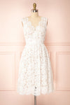 Sarita Ivory A-Line Lace Midi Dress w/ Wide Straps | Boutique 1861 front view