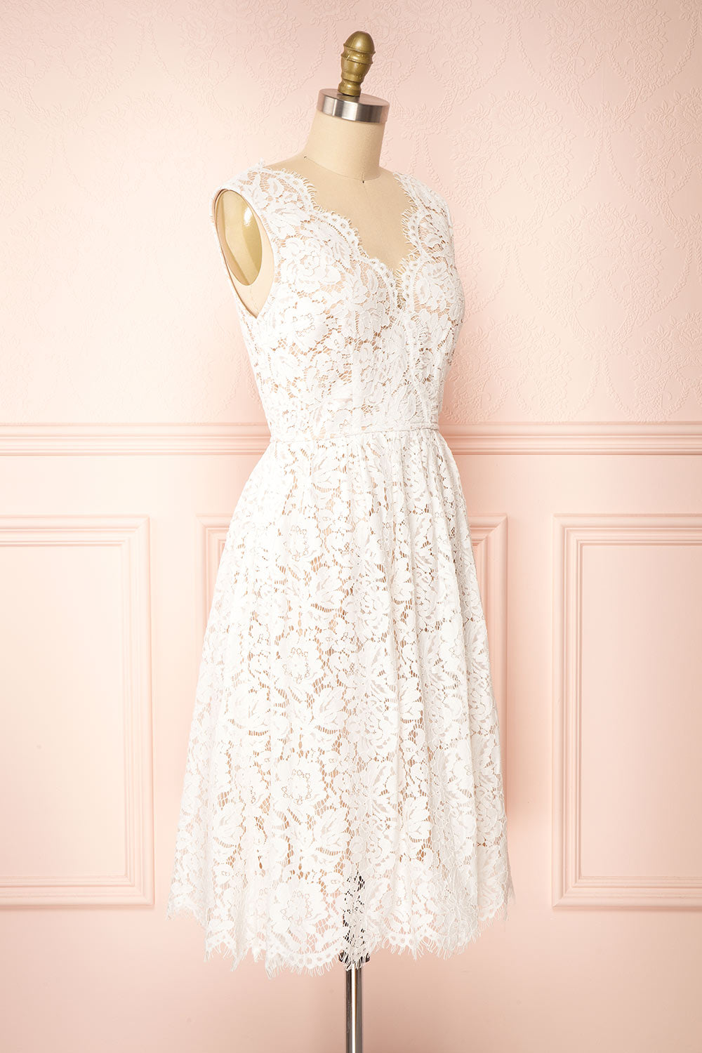 Beige lace midi dress hotsell