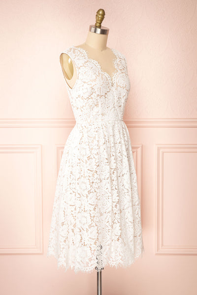 Sarita Ivory A-Line Lace Midi Dress w/ Wide Straps | Boutique 1861 side view