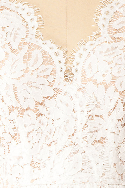 Sarita Ivory A-Line Lace Midi Dress w/ Wide Straps | Boutique 1861 fabric