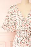 Saskia Faux Wrap Puffed Sleeves Midi Dress | Boutique 1861 front close-up