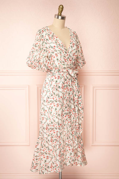 Saskia Faux Wrap Puffed Sleeves Midi Dress | Boutique 1861 side view