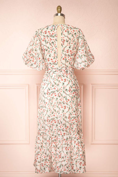 Saskia Faux Wrap Puffed Sleeves Midi Dress | Boutique 1861 back view