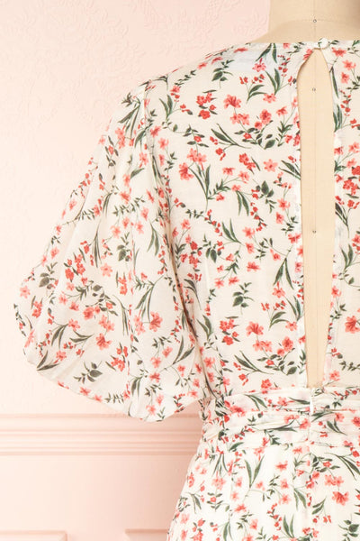 Saskia Faux Wrap Puffed Sleeves Midi Dress | Boutique 1861 back close-up