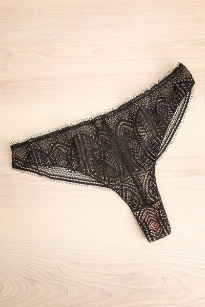Satao Black & Beige Lace & Mesh Tanga Panty | La Petite Garçonne flat view