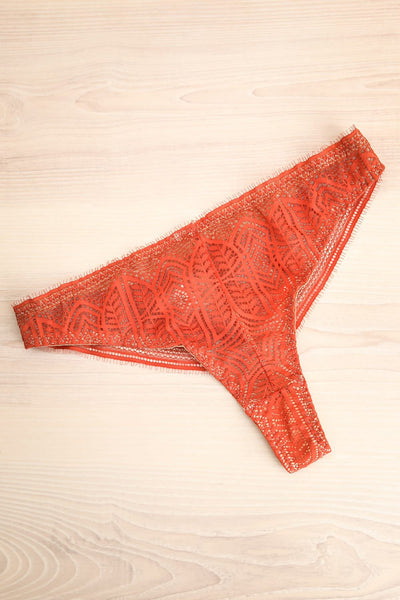 Satao Orange & Beige Lace & Mesh Tanga Panty | La Petite Garçonne flat view
