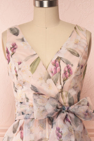 Saundra Blush Pink Floral High-Low Maxi Dress front close up | Boutique 1861